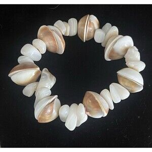 Cabochons Eye Of Shiva & Baroque Freshwater Pearl Sea Shell Stretch 6” Bracelet